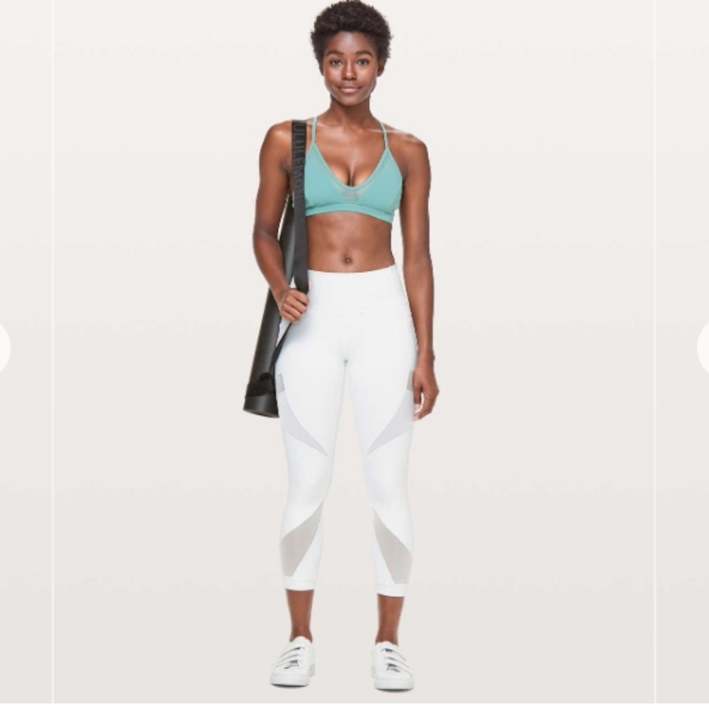 Lululemon Mesh In Motion Crop White Leggins Sz S
